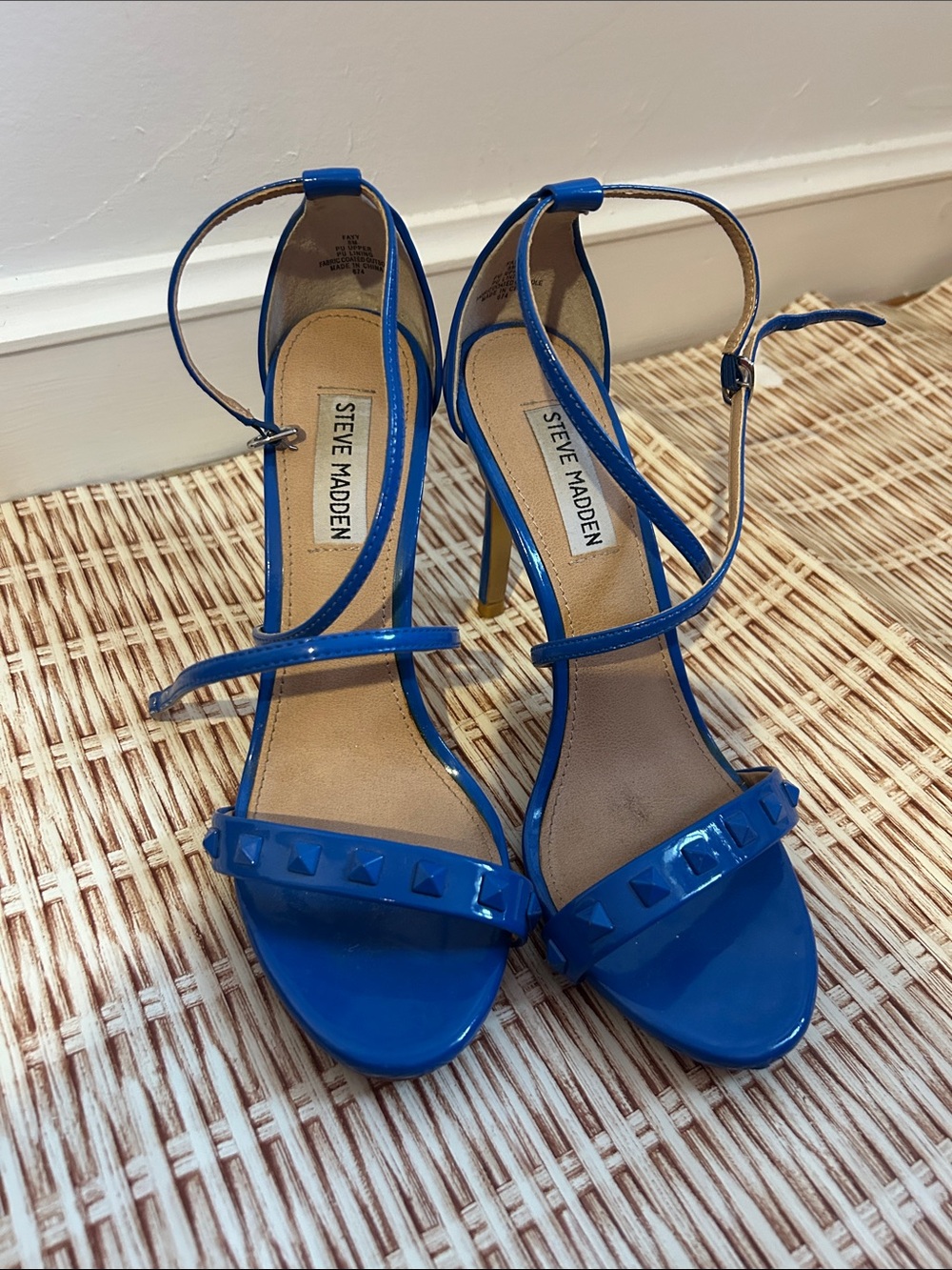 Steve Madden Royal Blue Patent Studded Ankle-Strap Heels